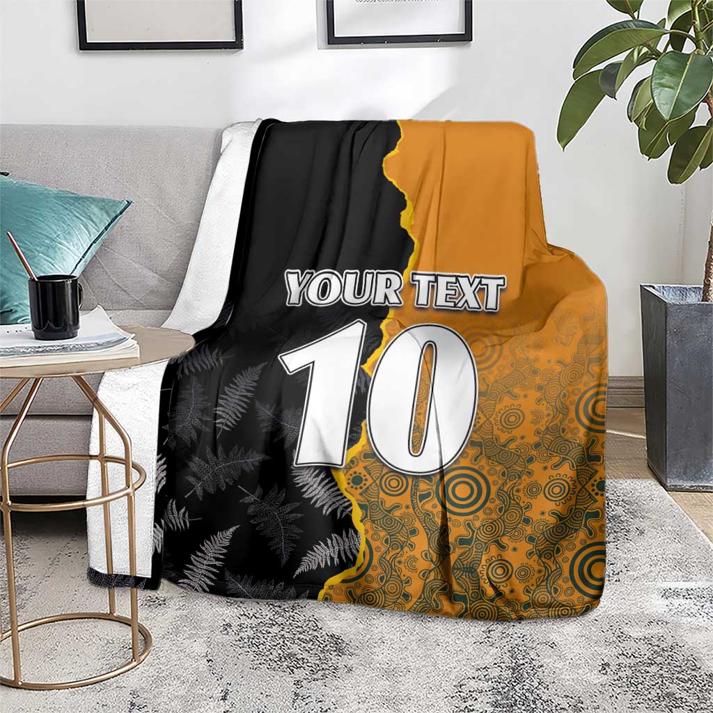 Custom New Zealand and Australia Rugby Championship 2024 Blanket Maori Warrior and Kangaroo Mascot with Fern Aboriginal