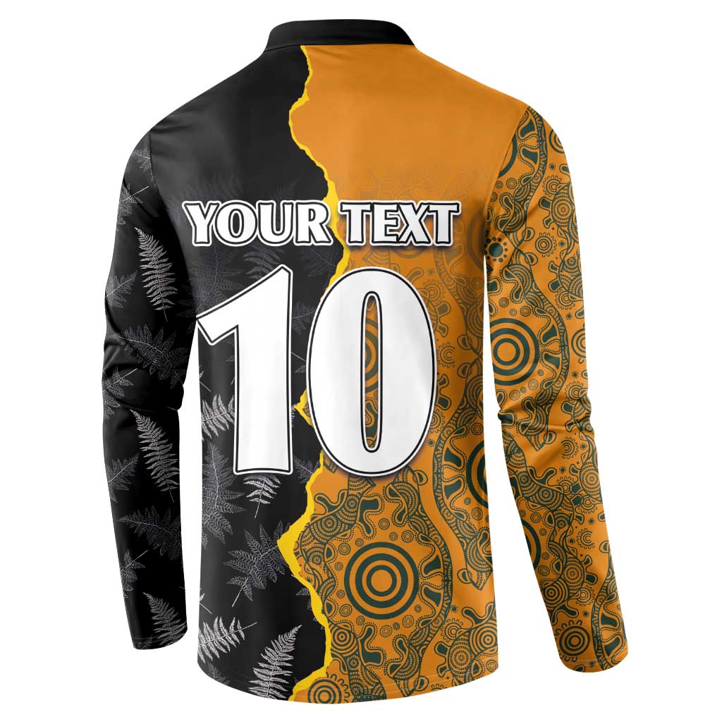 Custom New Zealand and Australia Rugby Championship 2024 Button Sweatshirt Maori Warrior and Kangaroo Mascot with Fern Aboriginal LT03 - Polynesian Pride