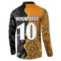 Custom New Zealand and Australia Rugby Championship 2024 Button Sweatshirt Maori Warrior and Kangaroo Mascot with Fern Aboriginal LT03 - Polynesian Pride