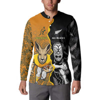 Custom New Zealand and Australia Rugby Championship 2024 Button Sweatshirt Maori Warrior and Kangaroo Mascot with Fern Aboriginal LT03 - Polynesian Pride