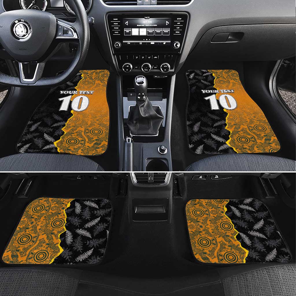 Custom New Zealand and Australia Rugby Championship 2024 Car Mats Maori Warrior and Kangaroo Mascot with Fern Aboriginal