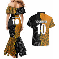 Custom New Zealand and Australia Rugby Championship 2024 Couples Matching Mermaid Dress and Hawaiian Shirt Maori Warrior and Kangaroo Mascot with Fern Aboriginal LT03 - Polynesian Pride