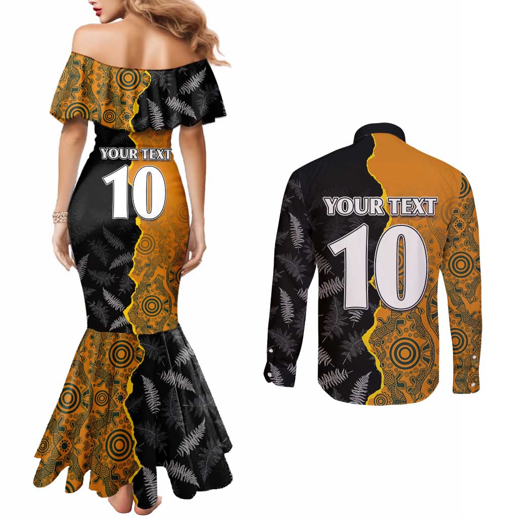 Custom New Zealand and Australia Rugby Championship 2024 Couples Matching Mermaid Dress and Long Sleeve Button Shirt Maori Warrior and Kangaroo Mascot with Fern Aboriginal