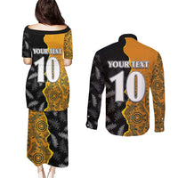 Custom New Zealand and Australia Rugby Championship 2024 Couples Matching Puletasi and Long Sleeve Button Shirt Maori Warrior and Kangaroo Mascot with Fern Aboriginal