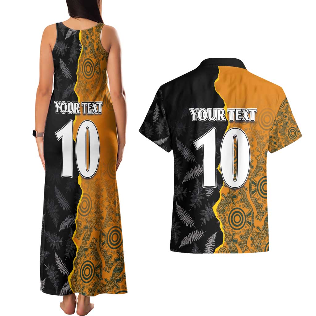 Custom New Zealand and Australia Rugby Championship 2024 Couples Matching Tank Maxi Dress and Hawaiian Shirt Maori Warrior and Kangaroo Mascot with Fern Aboriginal LT03 - Polynesian Pride
