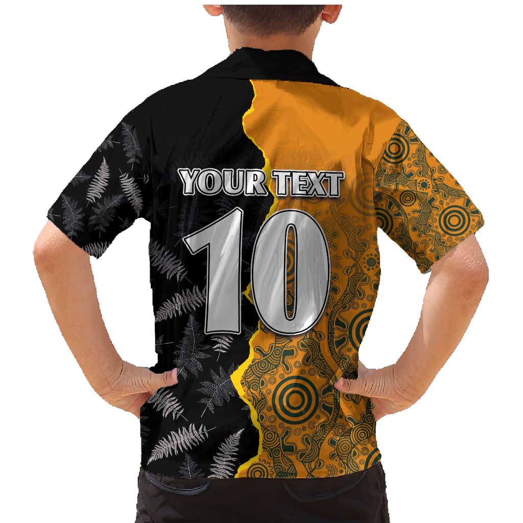 Custom New Zealand and Australia Rugby Championship 2024 Family Matching Mermaid Dress and Hawaiian Shirt Maori Warrior and Kangaroo Mascot with Fern Aboriginal LT03 - Polynesian Pride