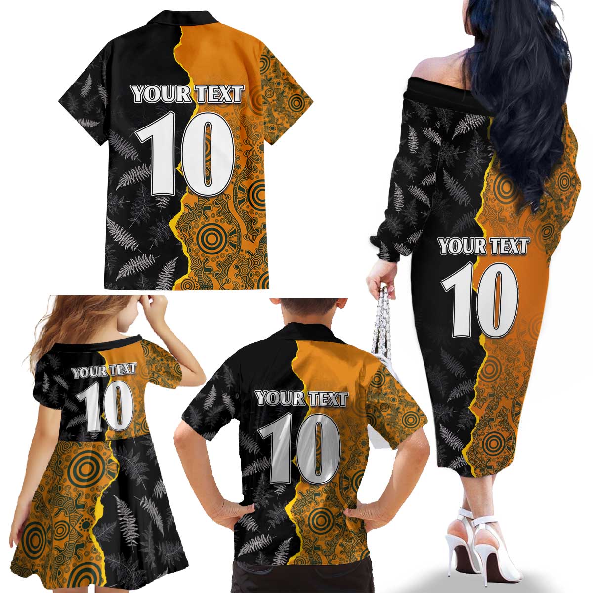 Custom New Zealand and Australia Rugby Championship 2024 Family Matching Off The Shoulder Long Sleeve Dress and Hawaiian Shirt Maori Warrior and Kangaroo Mascot with Fern Aboriginal LT03 - Polynesian Pride