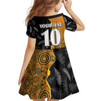 Custom New Zealand and Australia Rugby Championship 2024 Family Matching Off Shoulder Maxi Dress and Hawaiian Shirt Maori Warrior and Kangaroo Mascot with Fern Aboriginal LT03 - Polynesian Pride