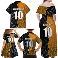 Custom New Zealand and Australia Rugby Championship 2024 Family Matching Off Shoulder Maxi Dress and Hawaiian Shirt Maori Warrior and Kangaroo Mascot with Fern Aboriginal LT03 - Polynesian Pride
