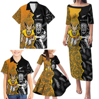 Custom New Zealand and Australia Rugby Championship 2024 Family Matching Puletasi and Hawaiian Shirt Maori Warrior and Kangaroo Mascot with Fern Aboriginal LT03 - Polynesian Pride