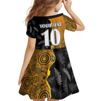 Custom New Zealand and Australia Rugby Championship 2024 Family Matching Short Sleeve Bodycon Dress and Hawaiian Shirt Maori Warrior and Kangaroo Mascot with Fern Aboriginal LT03 - Polynesian Pride