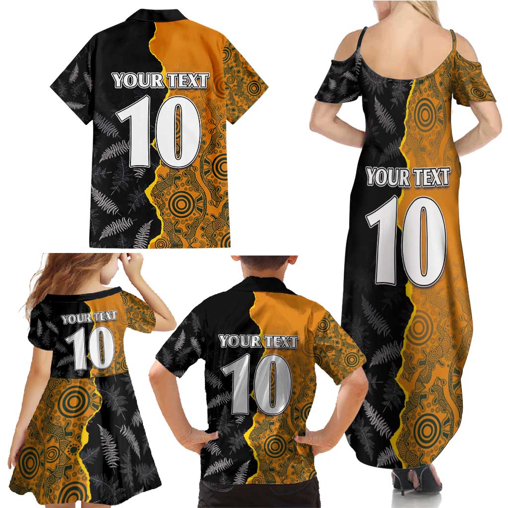 Custom New Zealand and Australia Rugby Championship 2024 Family Matching Summer Maxi Dress and Hawaiian Shirt Maori Warrior and Kangaroo Mascot with Fern Aboriginal LT03 - Polynesian Pride