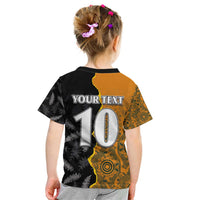Custom New Zealand and Australia Rugby Championship 2024 Kid T Shirt Maori Warrior and Kangaroo Mascot with Fern Aboriginal LT03 - Polynesian Pride