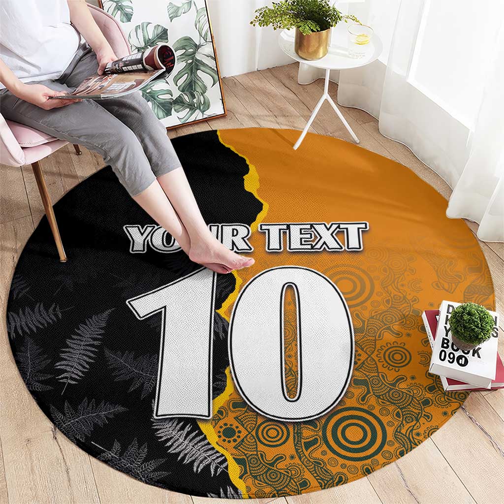 Custom New Zealand and Australia Rugby Championship 2024 Round Carpet Maori Warrior and Kangaroo Mascot with Fern Aboriginal