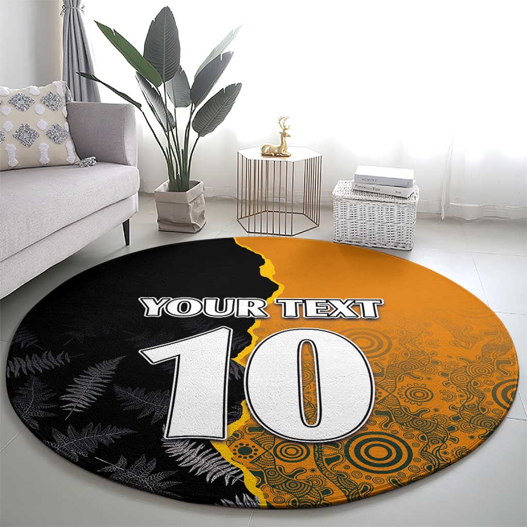 Custom New Zealand and Australia Rugby Championship 2024 Round Carpet Maori Warrior and Kangaroo Mascot with Fern Aboriginal