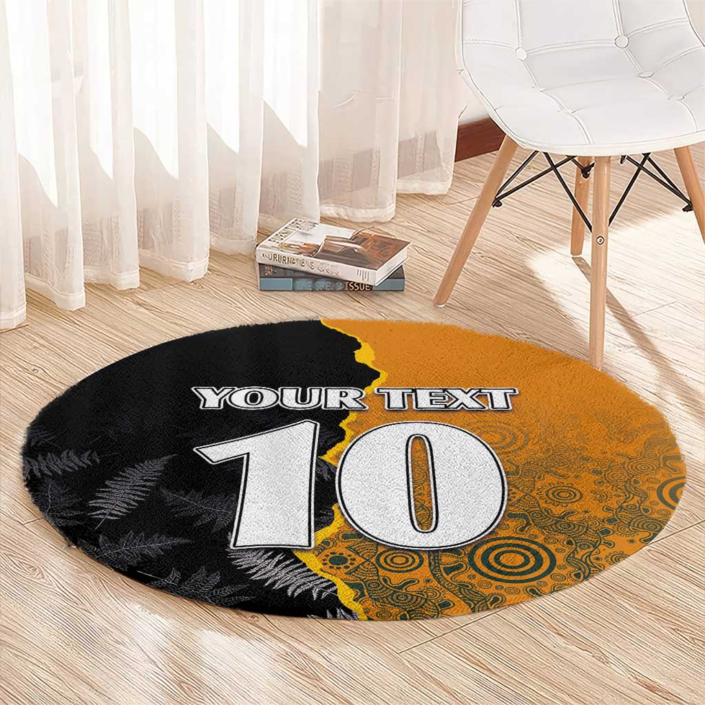 Custom New Zealand and Australia Rugby Championship 2024 Round Carpet Maori Warrior and Kangaroo Mascot with Fern Aboriginal