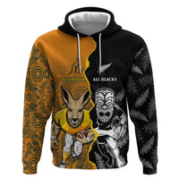 Custom New Zealand and Australia Rugby Championship 2024 Zip Hoodie Maori Warrior and Kangaroo Mascot with Fern Aboriginal