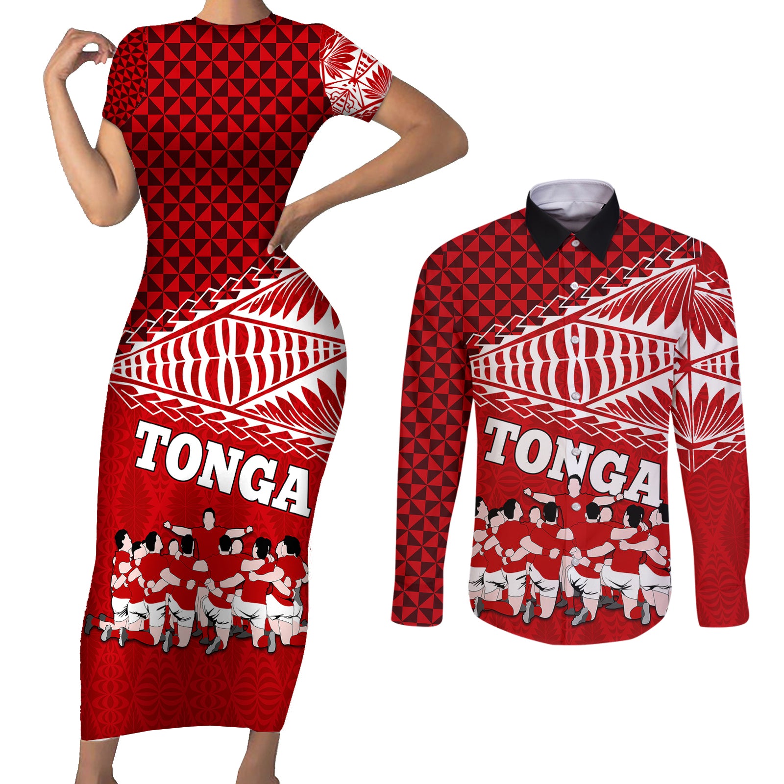 tonga-rugby-couples-matching-short-sleeve-bodycon-dress-and-long-sleeve-button-shirts-sipi-tau-dance-ngatu-pattern