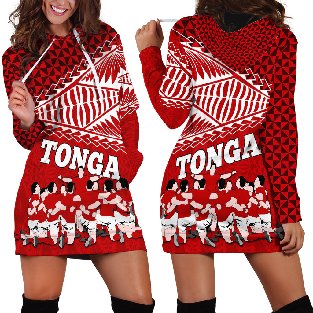 Tonga Rugby Hoodie Dress Sipi Tau Dance Ngatu Pattern LT03 - Polynesian Pride