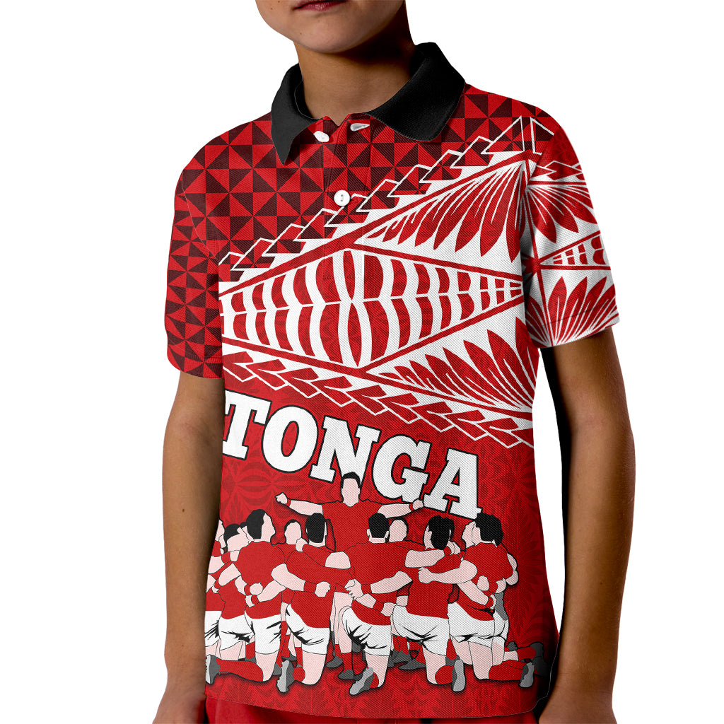 Tonga Rugby Kid Polo Shirt Sipi Tau Dance Ngatu Pattern LT03 Kid Red - Polynesian Pride