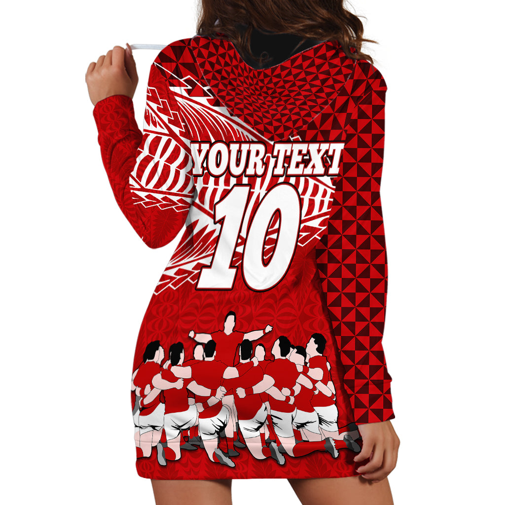 Personalised Tonga Rugby Hoodie Dress Sipi Tau Dance Ngatu Pattern LT03 - Polynesian Pride