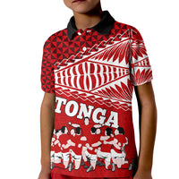 Personalised Tonga Rugby Kid Polo Shirt Sipi Tau Dance Ngatu Pattern LT03 Kid Red - Polynesian Pride