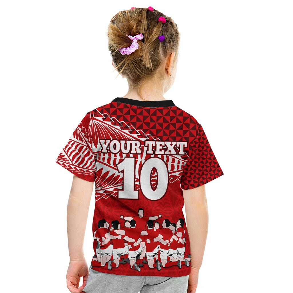 Personalised Tonga Rugby Kid T Shirt Sipi Tau Dance Ngatu Pattern LT03 - Polynesian Pride