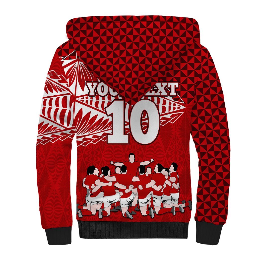 Personalised Tonga Rugby Sherpa Hoodie Sipi Tau Dance Ngatu Pattern LT03 - Polynesian Pride