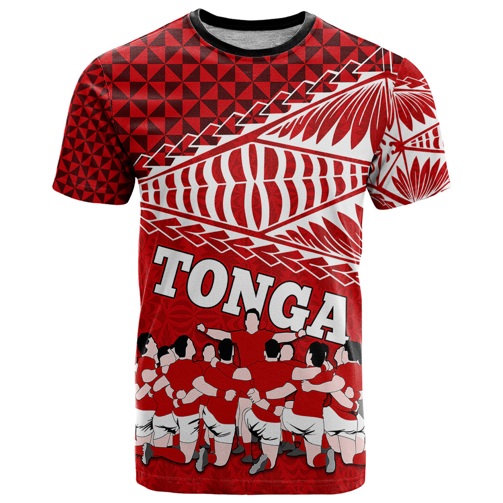 Personalised Tonga Rugby T Shirt Sipi Tau Dance Ngatu Pattern LT03 Red - Polynesian Pride