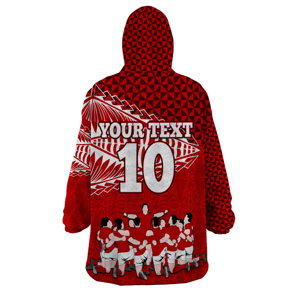 Personalised Tonga Rugby Wearable Blanket Hoodie Sipi Tau Dance Ngatu Pattern LT03 - Polynesian Pride