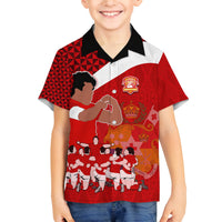 Tonga Rugby Family Matching Tank Maxi Dress and Hawaiian Shirt Sipi Tau Dance Coat of Arms Ngatu Pattern LT03 Son's Shirt Red - Polynesian Pride