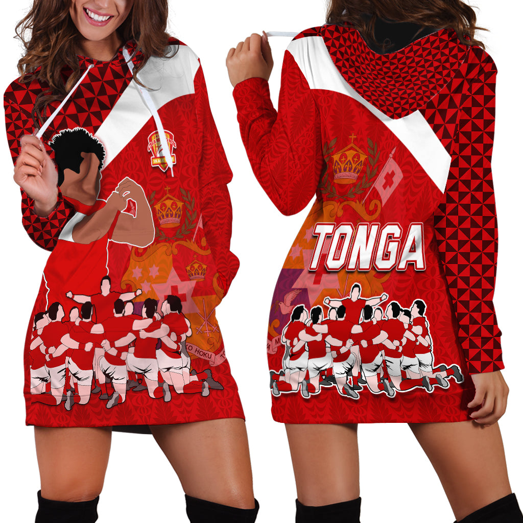 Tonga Rugby Hoodie Dress Sipi Tau Dance Coat of Arms Ngatu Pattern LT03 - Polynesian Pride