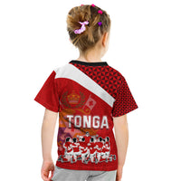 Tonga Rugby Kid T Shirt Sipi Tau Dance Coat of Arms Ngatu Pattern LT03 - Polynesian Pride