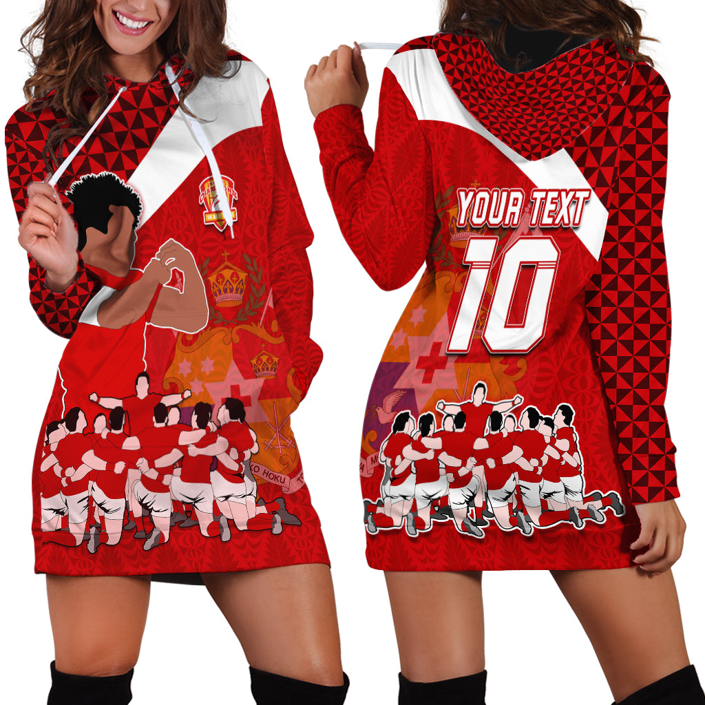 Personalised Tonga Rugby Hoodie Dress Sipi Tau Dance Coat of Arms Ngatu Pattern LT03 - Polynesian Pride