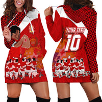 Personalised Tonga Rugby Hoodie Dress Sipi Tau Dance Coat of Arms Ngatu Pattern LT03 - Polynesian Pride