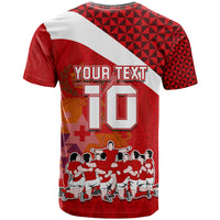 Personalised Tonga Rugby T Shirt Sipi Tau Dance Coat of Arms Ngatu Pattern LT03 - Polynesian Pride