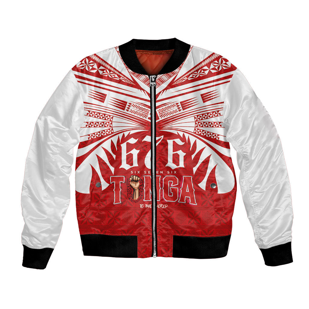 Tonga Rugby Custom Bomber Jacket Sipi Tau - Six Seven Six to the World LT03 Unisex Red - Polynesian Pride