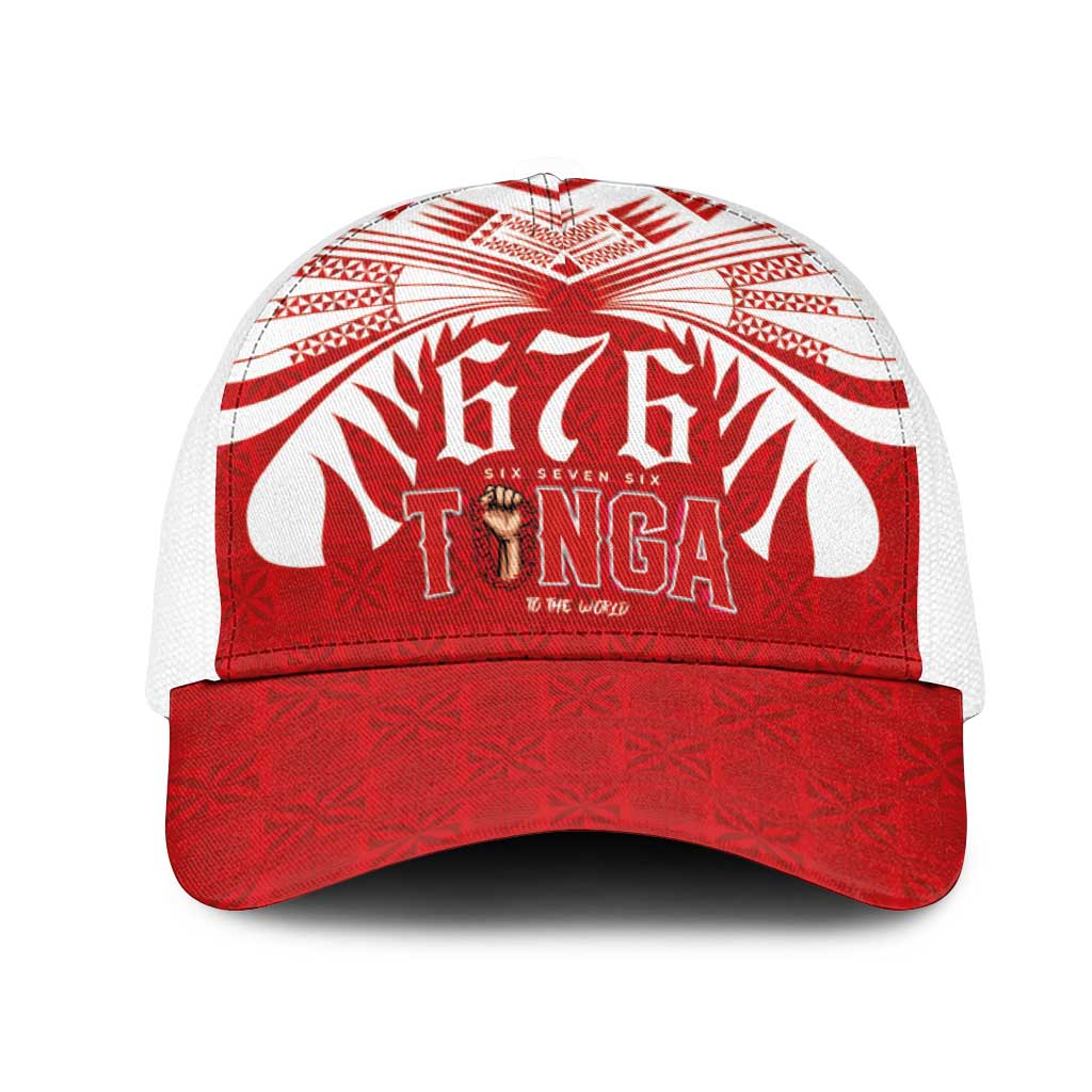 Tonga Rugby Mesh Trucker Cap Sipi Tau - Six Seven Six to the World LT03 One Size White Red - Polynesian Pride