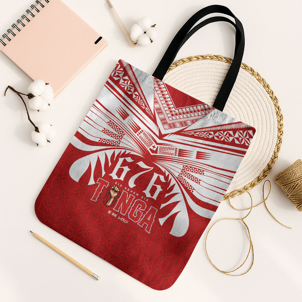 Tonga Rugby Tote Bag Sipi Tau - Six Seven Six to the World LT03 Black Strap One Size Red - Polynesian Pride