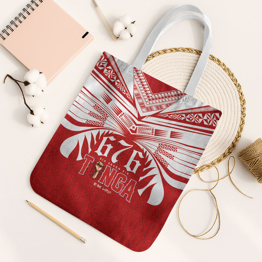 Tonga Rugby Tote Bag Sipi Tau - Six Seven Six to the World LT03 White Strap One Size Red - Polynesian Pride