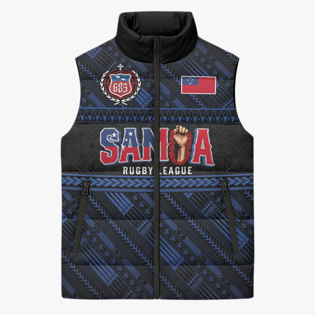 Toa Samoa Rugby Sleeveless Puffer Jacket Siva Tau - Samoan Warriors Pacific Pattern LT03 Unisex Navy - Polynesian Pride