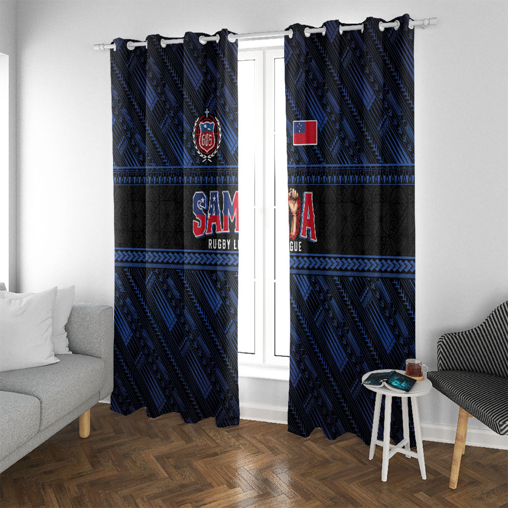 Toa Samoa Rugby Window Curtain Siva Tau - Samoan Warriors Pacific Pattern LT03 With Grommets Navy - Polynesian Pride