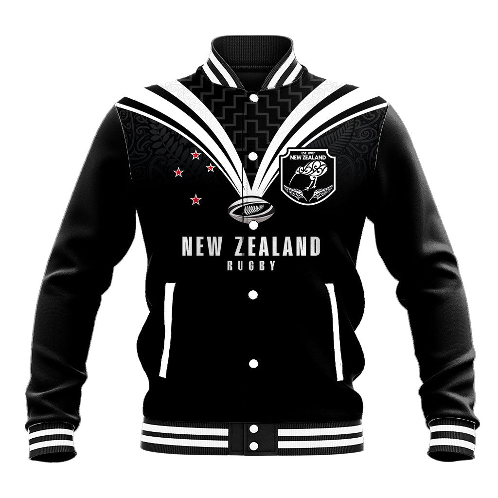 New Zealand Maori Rugby Custom Baseball Jacket Aotearoa Tribal Motif Retro Concept LT03 Unisex Black - Polynesian Pride