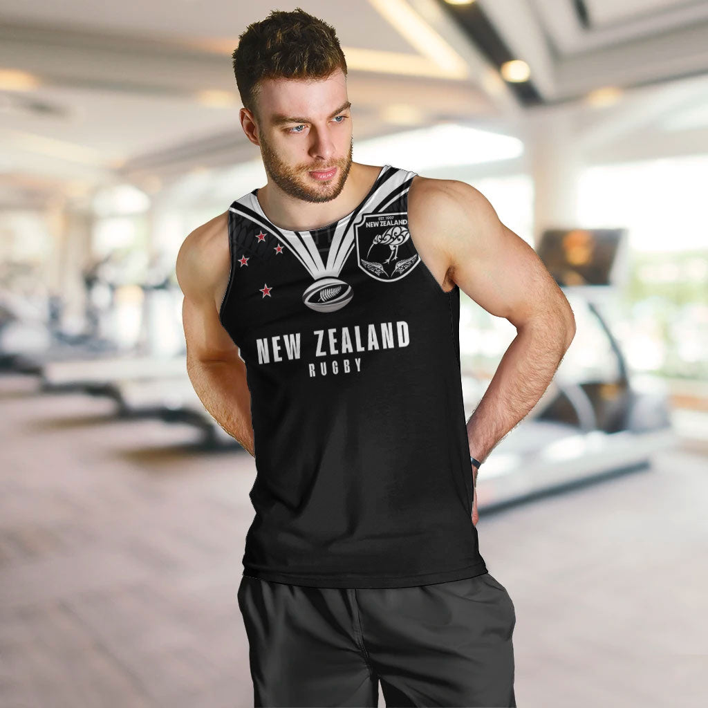 New Zealand Maori Rugby Custom Men Tank Top Aotearoa Tribal Motif Retro Concept LT03 Black - Polynesian Pride