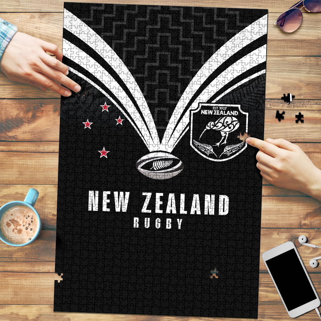 New Zealand Maori Rugby Puzzle Aotearoa Tribal Motif Retro Concept LT03 Black - Polynesian Pride