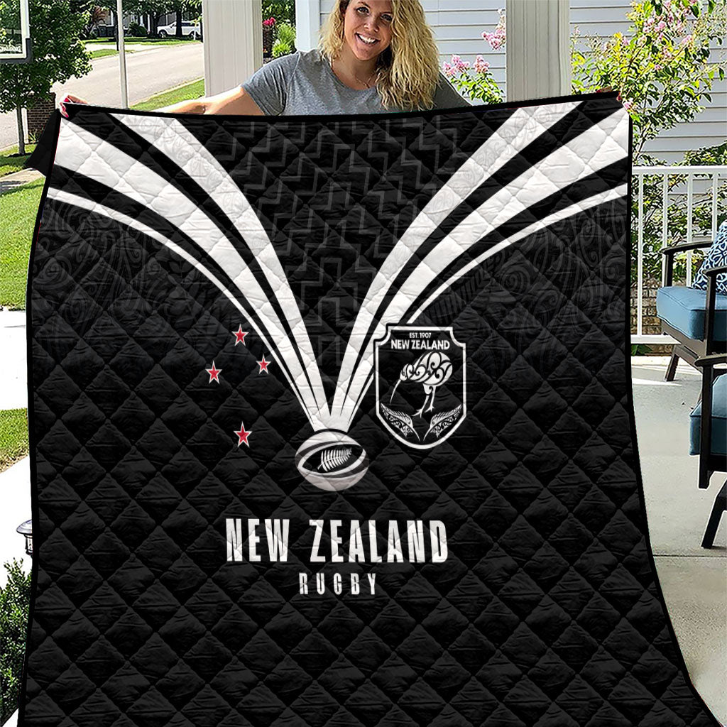 New Zealand Maori Rugby Quilt Aotearoa Tribal Motif Retro Concept LT03 Black - Polynesian Pride