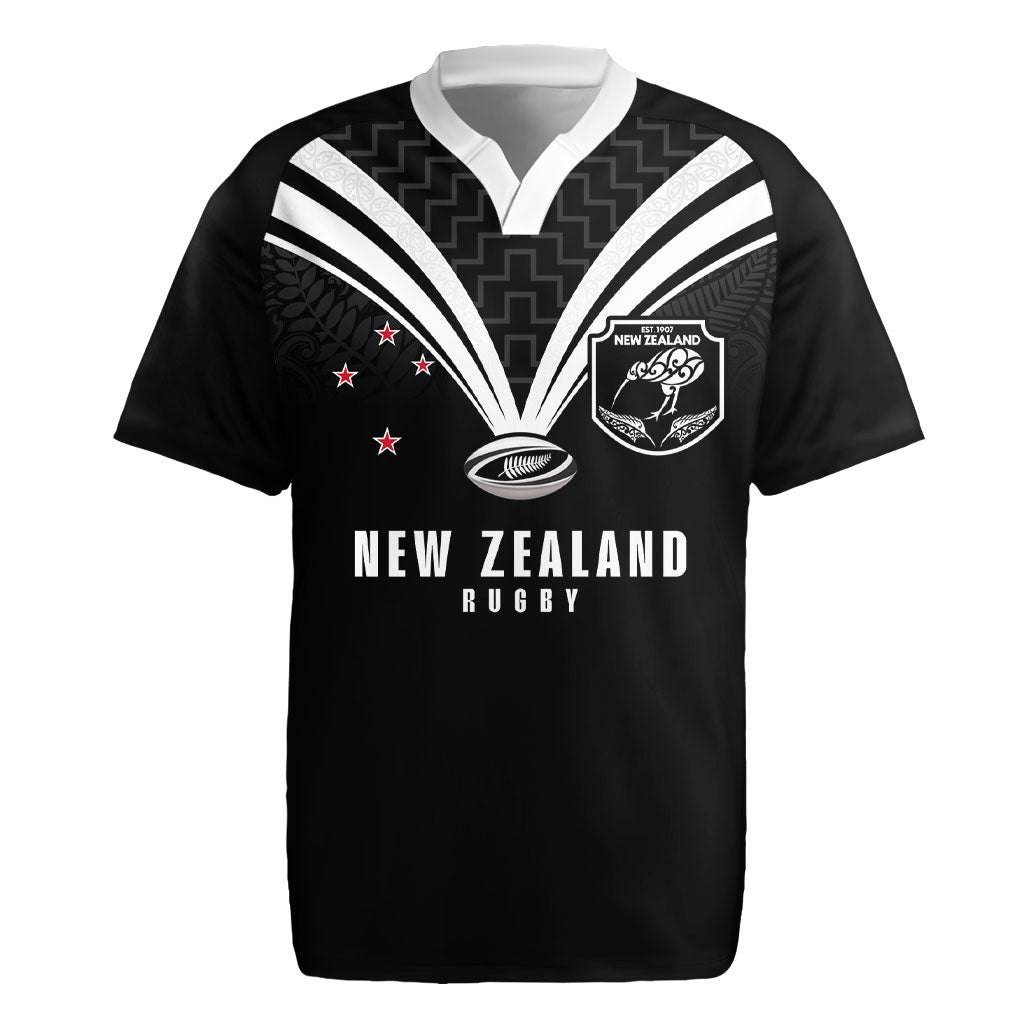 New Zealand Maori Rugby Custom Rugby Jersey Aotearoa Tribal Motif Retro Concept LT03 Black - Polynesian Pride