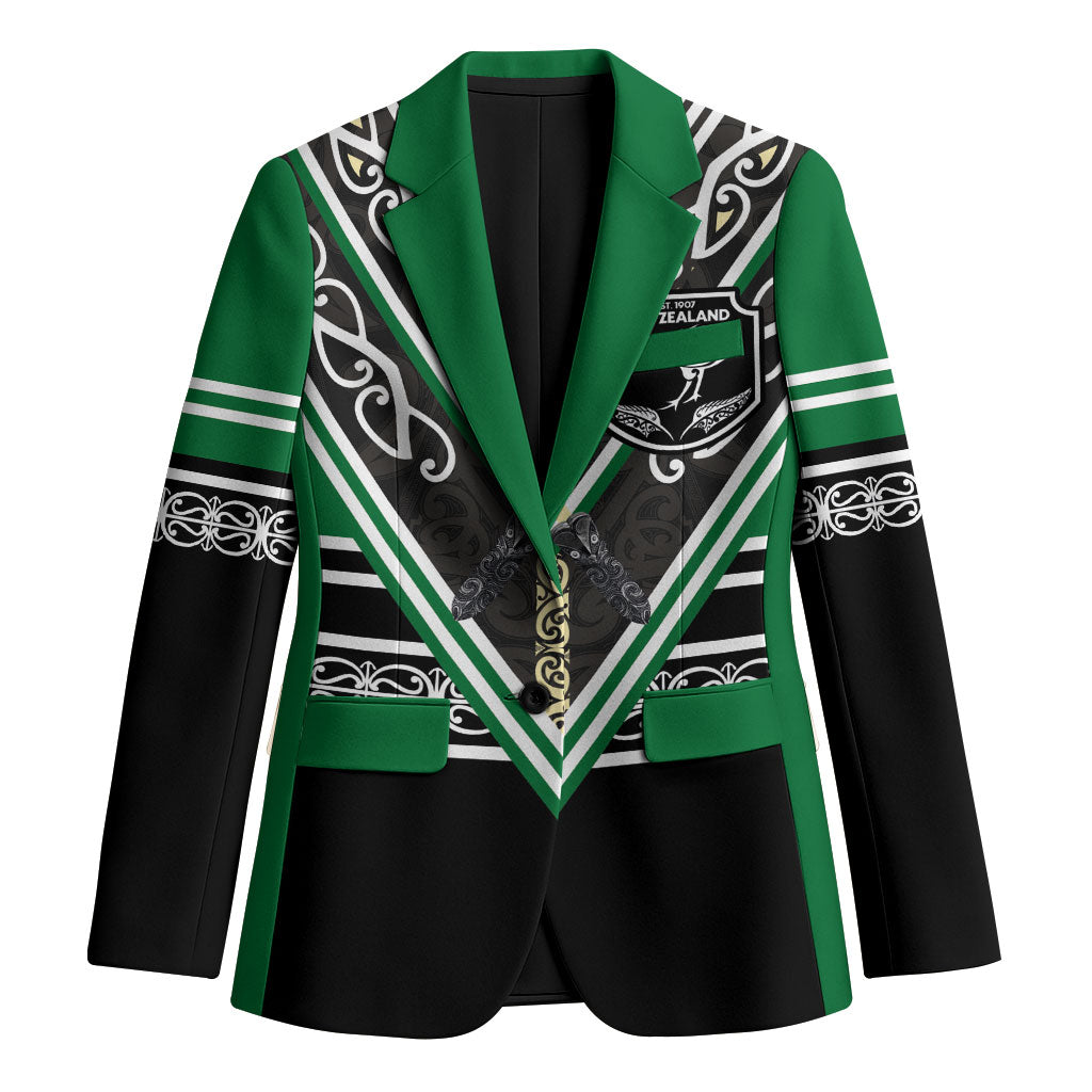 New Zealand Maori Rugby Custom Blazer Aotearoa Koru Geometric - Naturalistic Green LT03 Unisex Green - Polynesian Pride