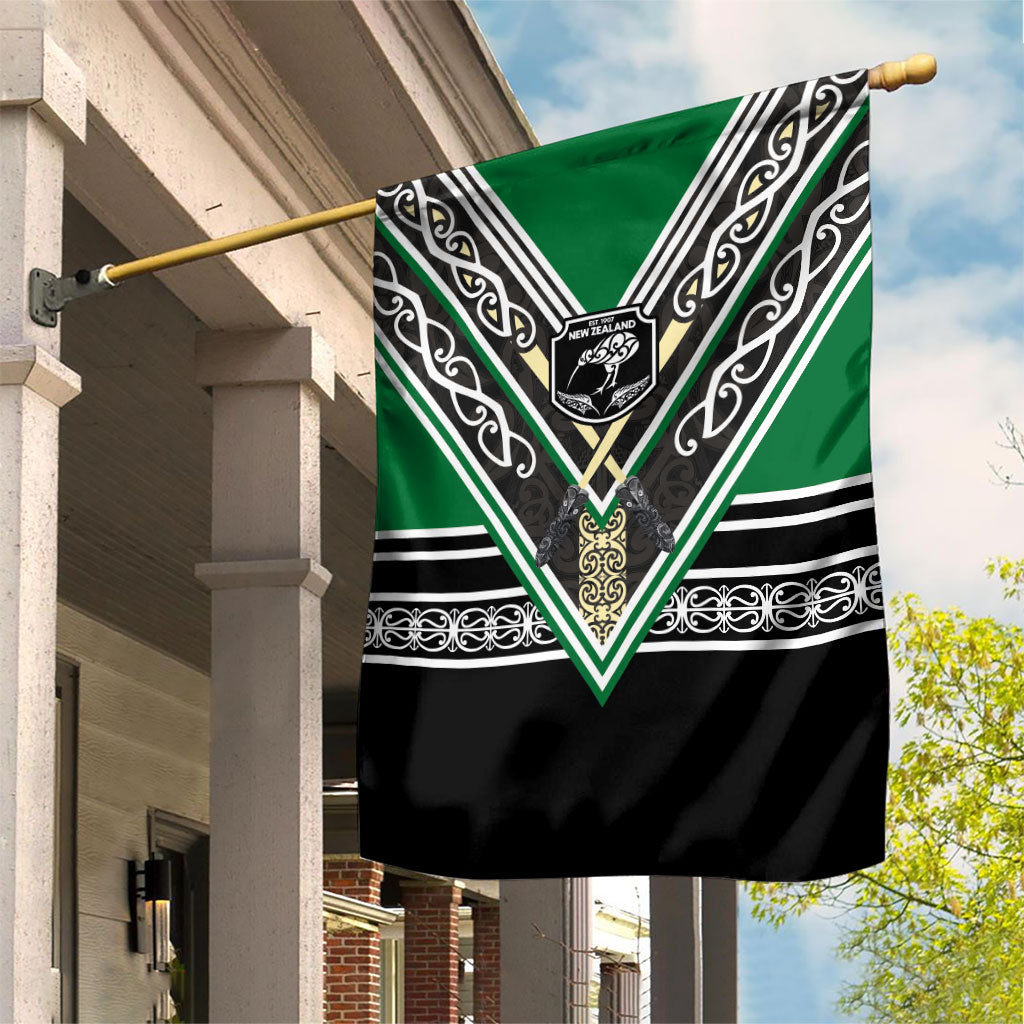 New Zealand Maori Rugby Garden Flag Aotearoa Koru Geometric - Naturalistic Green LT03 House Flag Green - Polynesian Pride