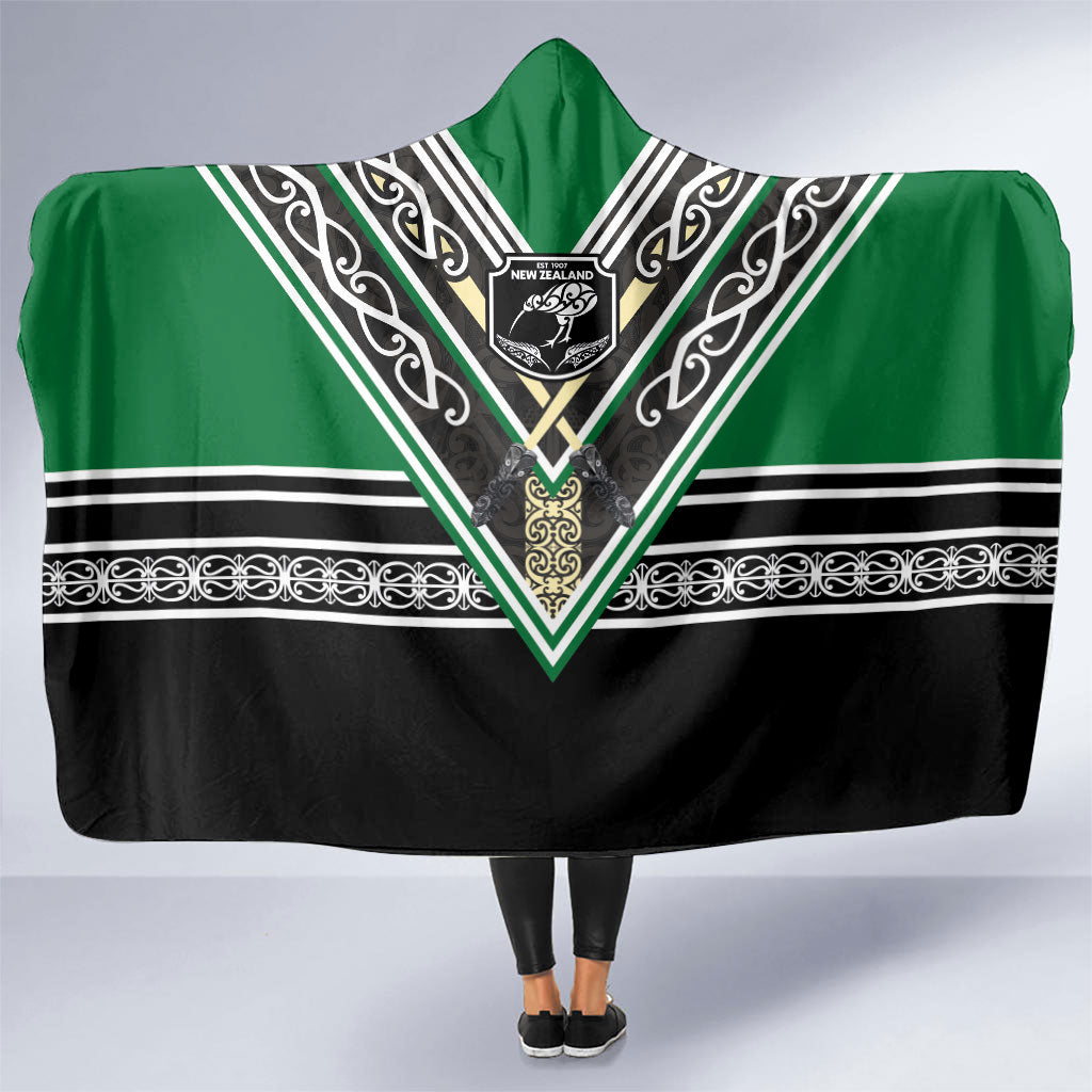 New Zealand Maori Rugby Hooded Blanket Aotearoa Koru Geometric - Naturalistic Green LT03 One Size Green - Polynesian Pride